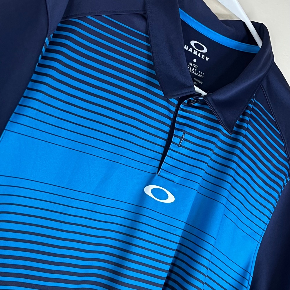 Oakley Golf Polo Shirt Mens XL Blue Navy Striped Hydrolix Performance Regular